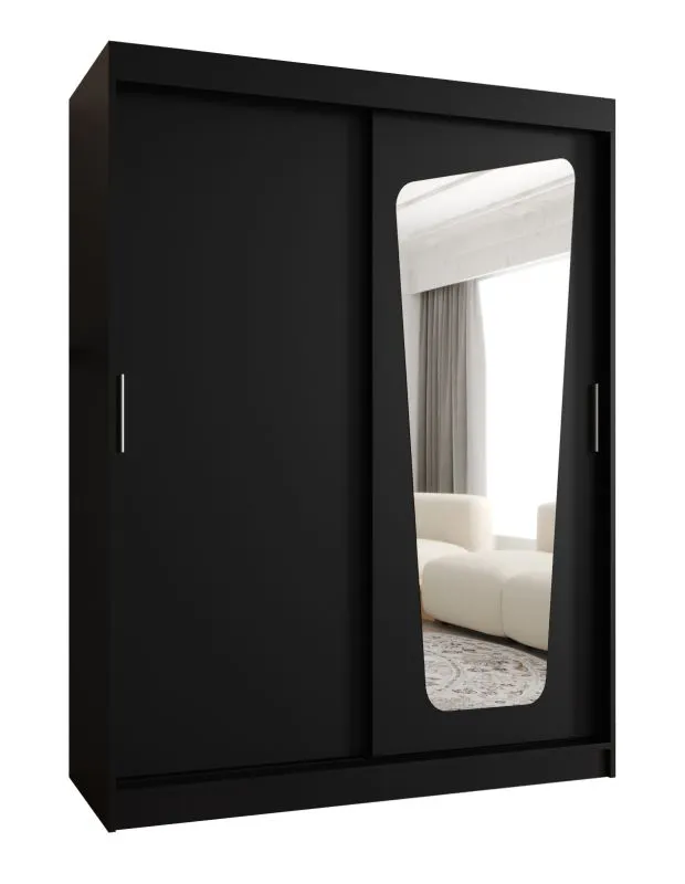 Armoire à portes coulissantes Aletschhorn 11 | Noir | 1,5 m | 5 compartiments | Miroir | 2 tringles | Rails aluminium