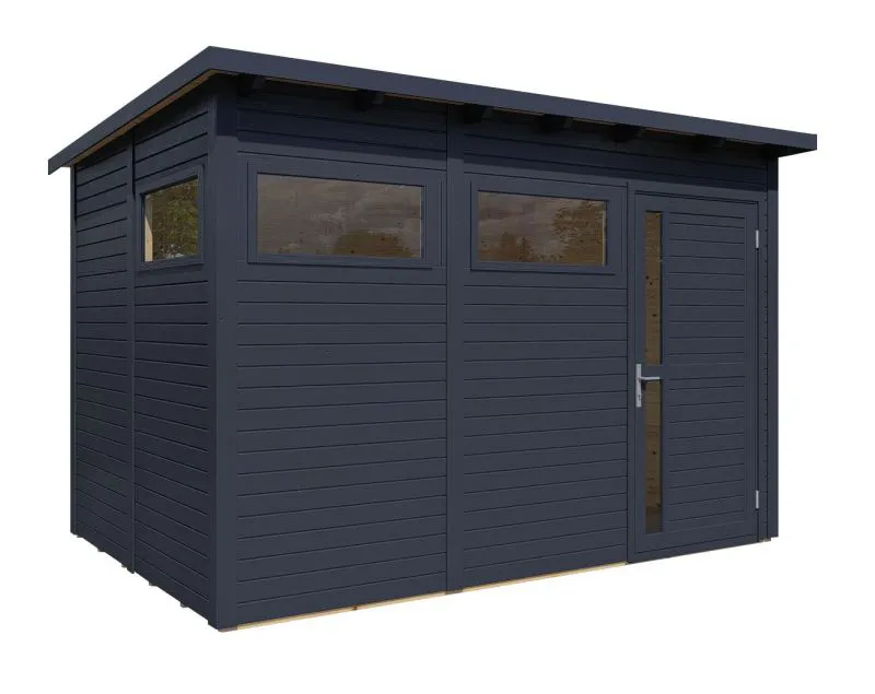 Abri de jardin moderne avec plancher, 3,37 x 2,34 mètres, abri de jardin en Anthracite, abri de jardin en éléments, toit plat