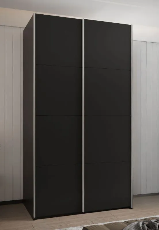 Penderie / Armoire à portes coulissantes / 2 tringles à vêtements / 2 portes coulissantes / 6 compartiments / 6 étagères / Soft-Close / Couleur : Noir / Soft-Close