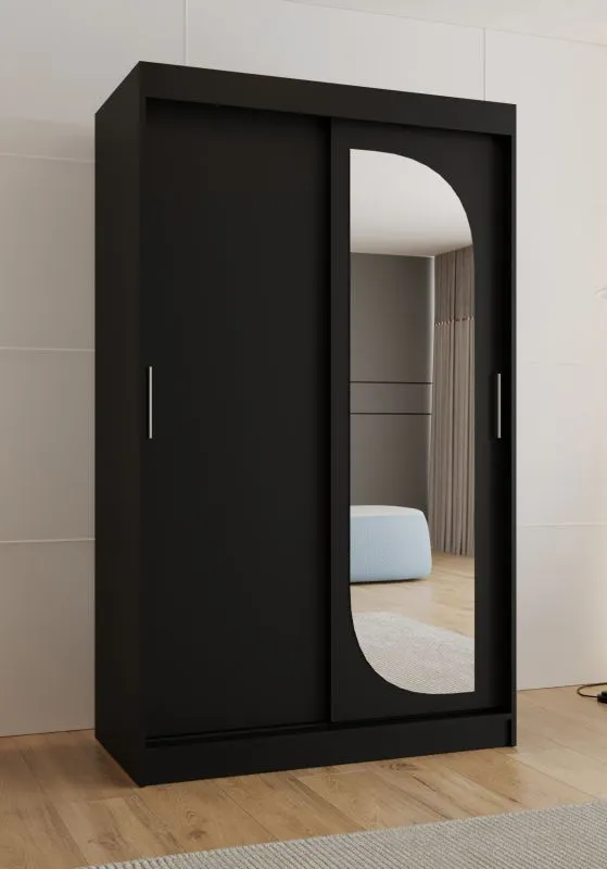 Penderie portes coulissantes noire 1,2 m | Miroir intégré | 2 tringles | 5 casiers | Signalkuppe 07