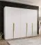Armoire / Couleur : Blanc / 5 portes / 3 compartiments / Poignées : Or / 3 tringles à vêtements/ Fonction Soft-Close / Dimensions : 250 x 52 x 202 cm / Chants ABS