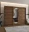 Armoire à portes coulissantes / Penderie à vêtements / Couleur : Noyer / 2,5 mètres de large / Deux tringles à vêtements / 10 compartiments / Rails en aluminium / Une porte miroir