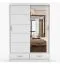 Armoire penderie coulissante 1,5 m avec miroir | Blanc | Lusatian 05 | 218 x 150 x 61 cm | 2 portes | 2 tiroirs | 6 compartiments