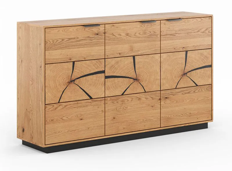 Commode Rania 15 | Système Soft Close | 84 x 154 x 39 cm | Chêne naturel massif huilé | 4 compartiments spacieux | Poignées métal noir