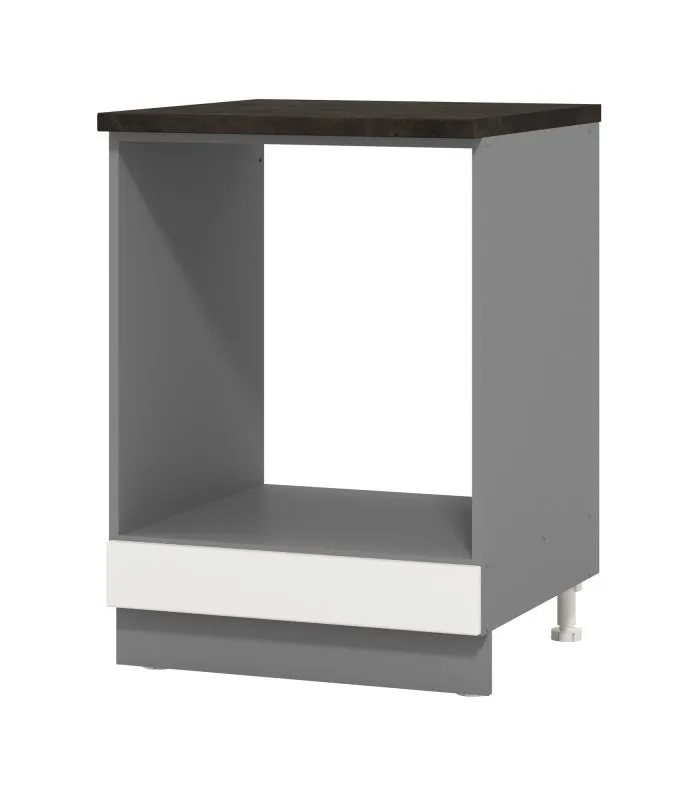 Meuble bas pour appareils encastrables Pluna, Couleur : Gris graphite / Blanc brillant, Dimensions : 82 x 55 x 60 cm