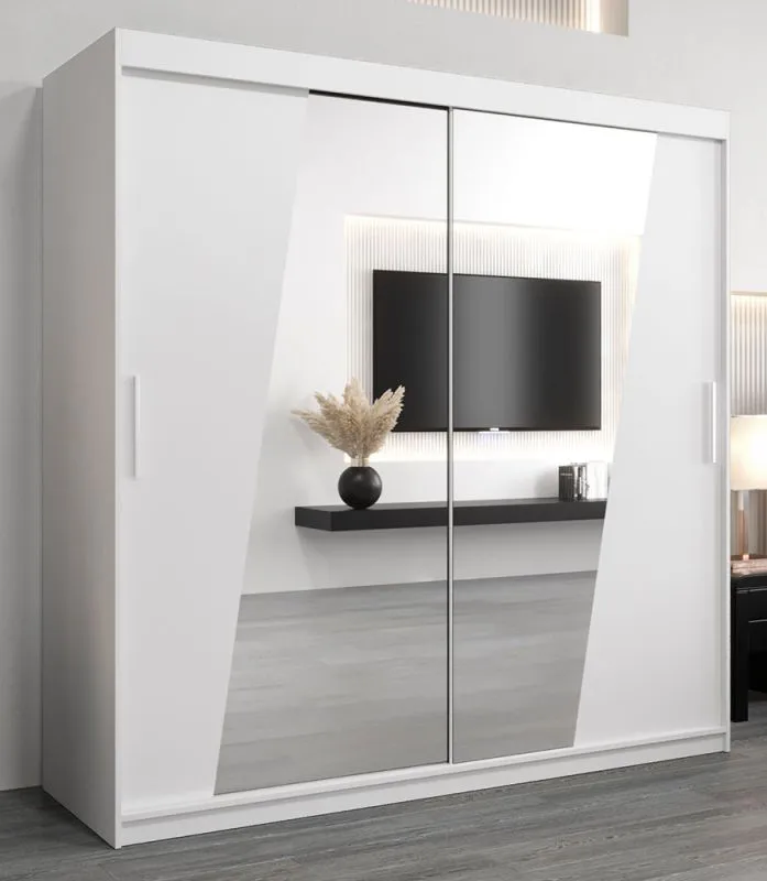Penderie à portes coulissantes avec miroir Guajara 05 | Blanc mat | 200 x 200 x 62 cm | Design moderne
