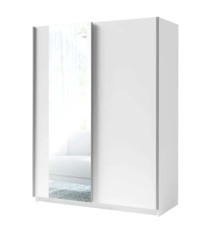 Armoire à portes coulissantes Trikala 09 blanc | 198 x 180 x 60 cm | Miroir & rangements spacieux