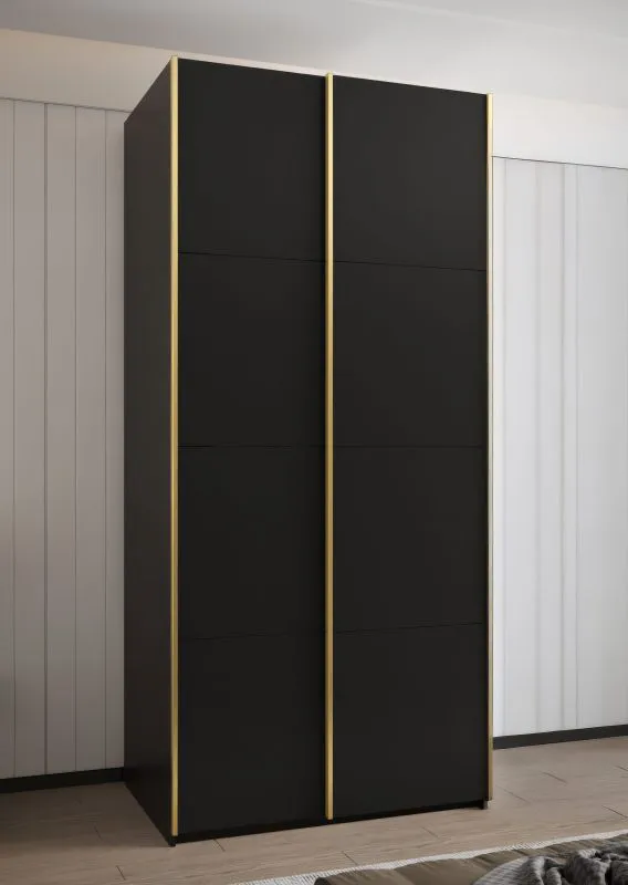 Penderie / Armoire à portes coulissantes / 2 tringles à vêtements / Protection des bandes de chant ABS / 6 compartiments / 245,5 x 100 x 64 cm / Soft-Close / Couleur : Noir / 2 portes coulissantes