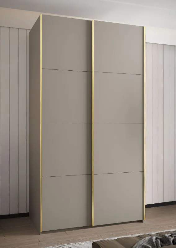 Penderie / Armoire à portes coulissantes / 245,5 x 140 x 64 cm / 6 compartiments / 2 tringles à vêtements / 2 portes coulissantes / 6 étagères / Couleur : Cachemire / Soft-Close