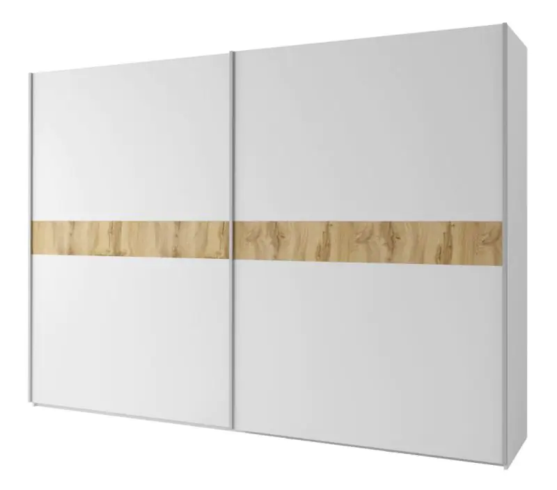 Penderie à portes coulissantes / penderie Agrinio, Couleur : Blanc / Chêne - Dimensions : 215 x 300 x 65 cm (H x L x P)