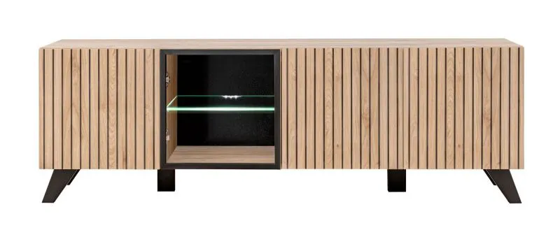 Meuble TV design Nordkapp 06 | Hickory Jackson & Noir | 4 compartiments | 52 x 160 x 45 cm