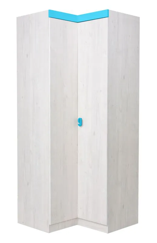 Armoire d’angle enfant Luis 22 | Portes battantes | Chêne blanc et bleu | 218 x 91/93 x 52 cm