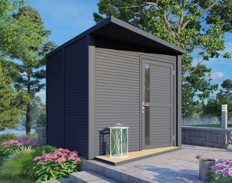 Abri de jardin 01 avec plancher et carton bitumé, Anthracite - en éléments de 19 mm, surface au sol : 6,94 m².
