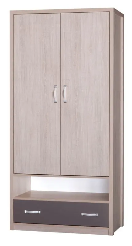 Armoire penderie chambre ado Tobias 01 | 2 portes, 1 tiroir, 1 tringle | 190 x 90 x 51 cm | Brun / Gris
