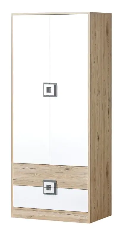 Chambre d'enfant - Armoire à portes battantes / armoire Fabian 01, couleur : chêne brun clair / blanc / gris - 190 x 80 x 50 cm (h x l x p)