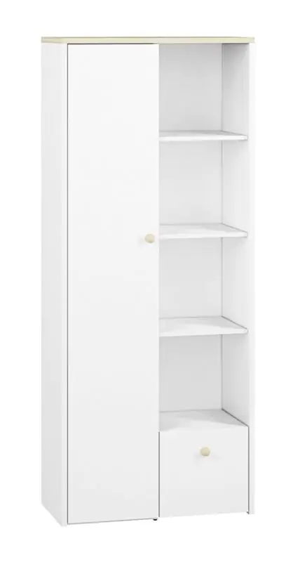 Chambre d'enfant - Armoire Egvad 04, couleur : blanc / hêtre - Dimensions : 193 x 80 x 40 cm (H x L x P), avec 1 porte, 1 tiroir et 9 compartiments