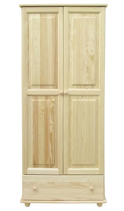 Armoire | 2 portes battantes | 1 tiroir | 4 casiers | avec tringle à vêtements | 84 cm de large | Bois massif | Couleur: Naturel Abbildung