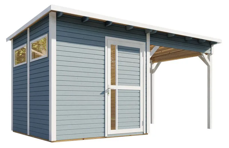 Abri de jardin Kiel 02 avec toit rapporté, plancher inclus, gris clair laqué - en éléments de 19 mm, surface au sol : 5,10 m², toit plat