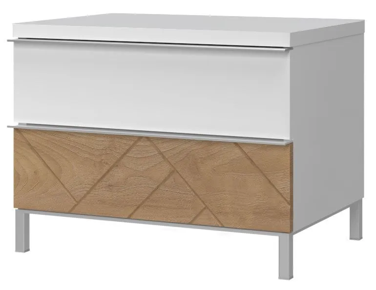 Table de chevet Faleasiu 18 | Blanc & Noyer | 2 tiroirs | 43 x 56 x 41 cm