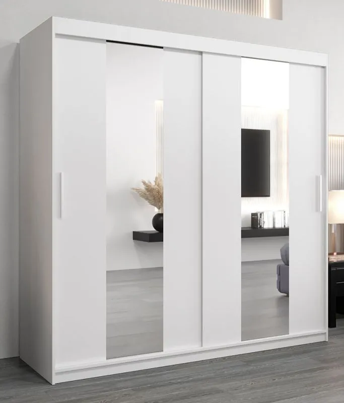 Armoire à portes coulissantes avec miroir Polos 05 | Blanc mat | 200 x 200 x 62 cm | Design moderne