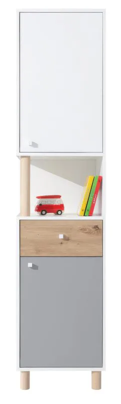 Armoire ado Burdinne 05 | Blanc/Chêne/Gris | 190 x 45 x 40 cm | Design moderne et robuste