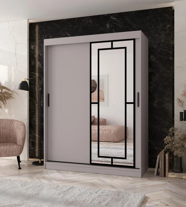 Armoire / Cachemire / 5 compartiments / 2 tringles / Finition haut de gamme / 150 x 62 x 200 cm / Armoire à portes coulissantes / Porte miroir décorative