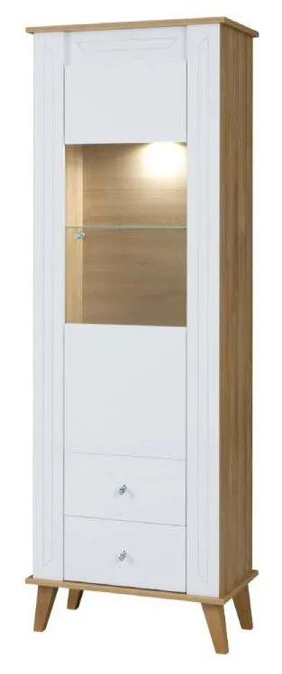Vitrine Bambey 04 | Chêne/Blanc brillant | 190 x 64 x 39 cm | Design moderne et rangements pratiques
