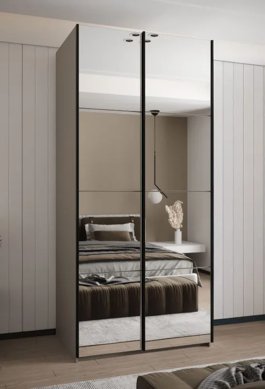 Penderie / Armoire à portes coulissantes / 2 tringles à vêtements / 6 compartiments / 245,5 x 100 x 64 cm / 6 étagères / 2 portes coulissantes / Couleur : Cachemire