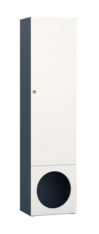 Bibliothèque 4 compartiments Aenna 65 | Indigo/Blanc | 202,5 x 50,5 x 35 cm | Pieds réglables | Poignées chêne | 2 portes