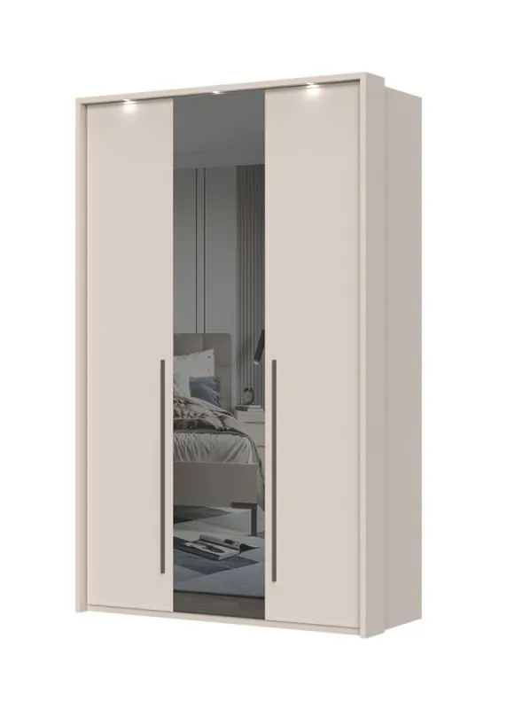 Armoire avec cadre LED Neiafu 61, une porte miroir, deux tringles à vêtements, système de fermeture en douceur, dimensions : 224 x 137 x 56 cm, six étagères
