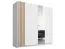Armoire à portes coulissantes / Miroir / Couleur : Blanc / Lamelles décoratives en chêne artisan / Penderie / Dimensions : 200,5 x 62 x 198,5 cm / 1 tringle à vêtements / 5 compartiments