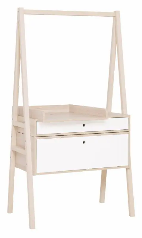 Commode avec meuble à langer Hildrid 03, couleur : acacia / blanc - Dimensions : 185 x 98 x 64 cm (H x L x P)