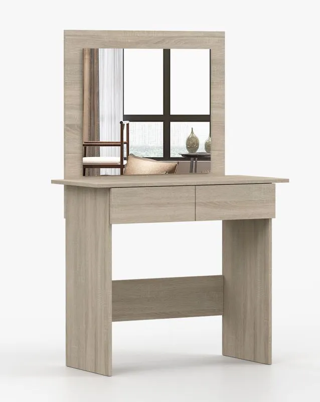 Coiffeuse avec miroir et éclairage LED | Chêne Sonoma | 2 tiroirs | 43 x 94 x 145 cm | Design épuré