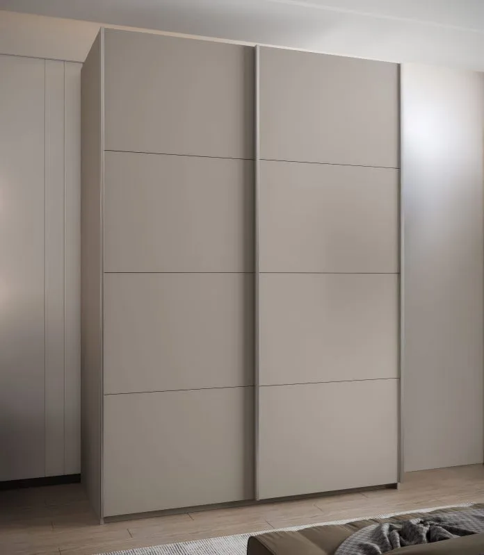 Penderie / Armoire à portes coulissantes / 2 tringles à vêtements / 245,5 x 180 x 64 cm / 11 compartiments / 6 étagères / 2 portes coulissantes / Couleur : Cachemire / Soft-Close