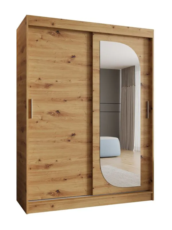 Armoire penderie portes coulissantes miroir | Chêne Artisan | 1,5 m | 5 casiers | 2 tringles | Chambre
