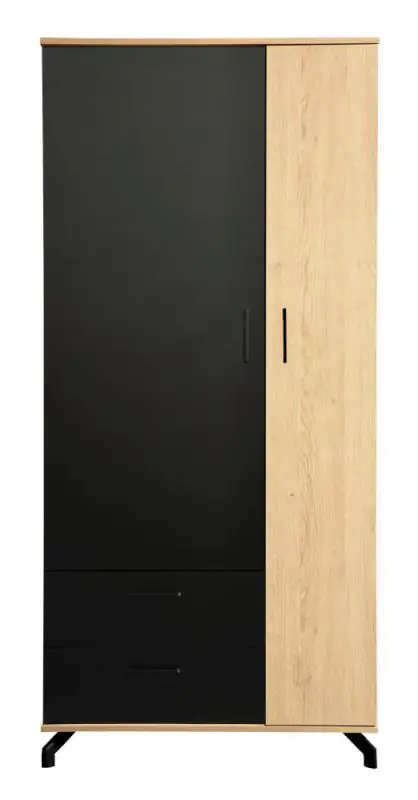 Armoire à portes battantes / armoire Riemst 01, Couleur : Chêne / Noir - Dimensions : 194 x 90 x 50 cm (h x l x p)