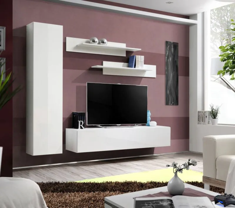 Meuble mural Hompland 62 blanc | Grand espace de rangement | LED bleue | 170 x 210 x 40 cm