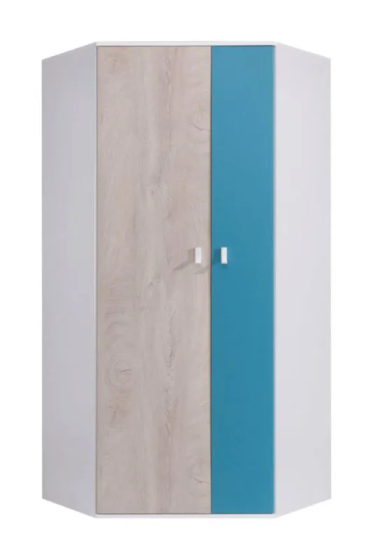 Chambre d'adolescent - Armoire d'angle, Couleur: Chêne / Blanc / Bleu - Dimensions: 190 x 90 x 90 cm (H x L x P) Abbildung