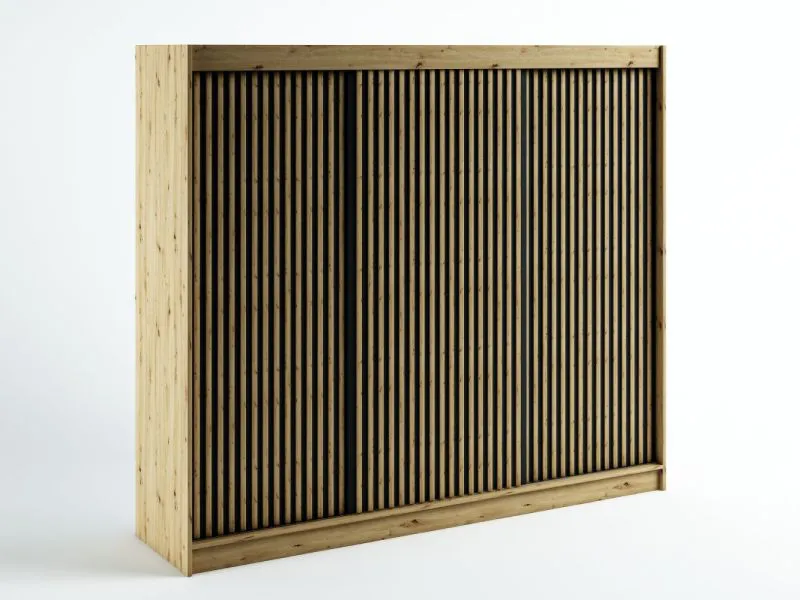 Armoire coulissante Borgis 06B | Chêne Artisan & Noir mat | 200 x 250 x 62 cm | Design moderne