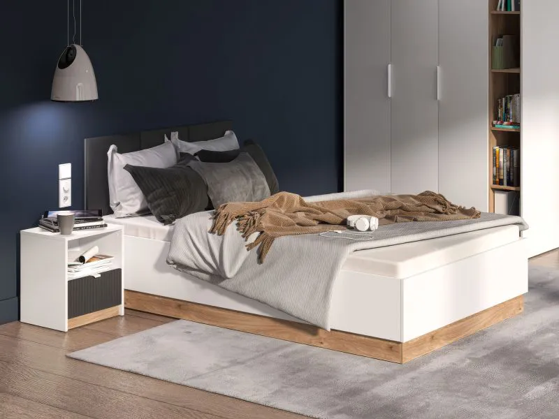 Chambre ado contemporaine 3 pièces Mackinac | Blanc, chêne & graphite mat | Soft-Close, poignées métal