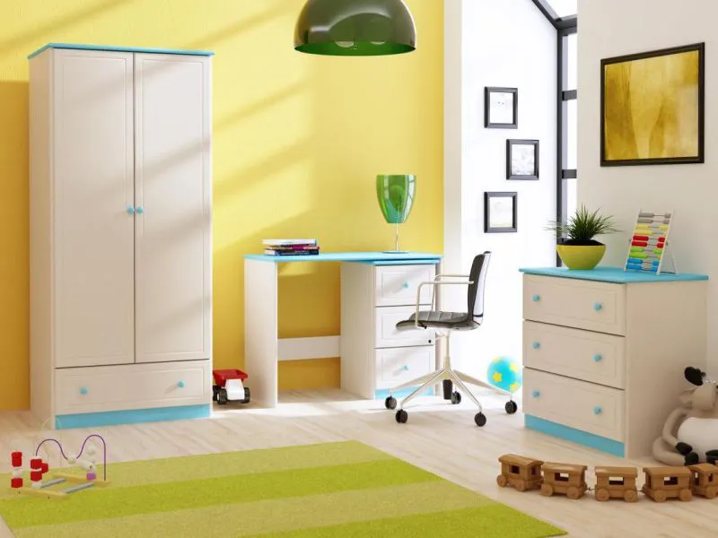 Bois massif-Armoire Pin, Couleur: Blanc / Bleu 182x80x60 cm Abbildung