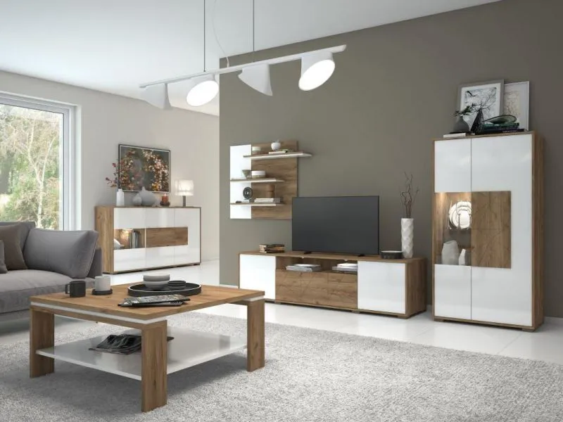 Easy Meubles Salon complet - Set B Manase, 5-pièces, Couleur: Chêne Brun / Blanc brillant Abbildung