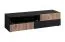 Meuble bas TV / façade striée / Couleur : Noir / Chêne vicking / Marbre noir / Fonction push-to-open / 160 x 45 x 42 cm / 3 tiroirs / 1 porte basculante
