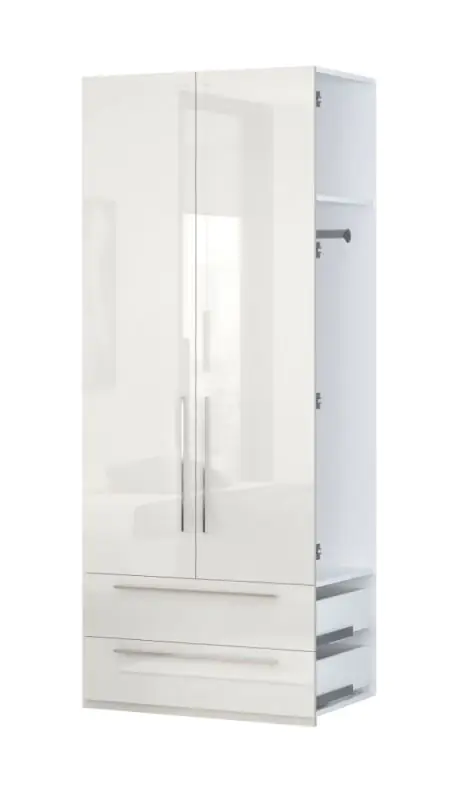 Module complémentaire pour armoire à portes battantes / armoire Siumu, couleur : beige / beige brillant - 224 x 90 x 56 cm (h x l x p)