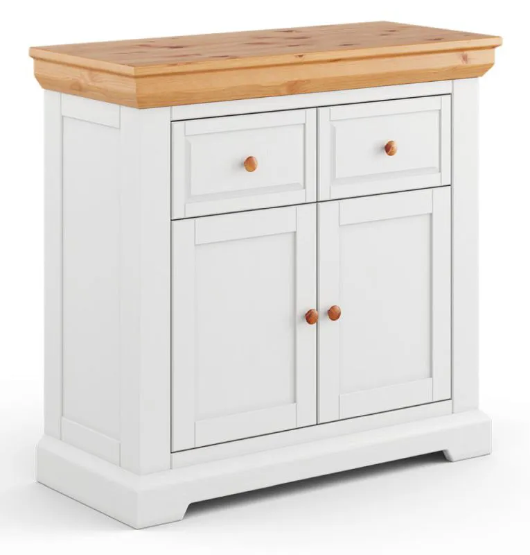 Commode Bresle 09 en pin massif | Blanc / Naturel | 92 x 95 x 41 cm | Élégance campagne