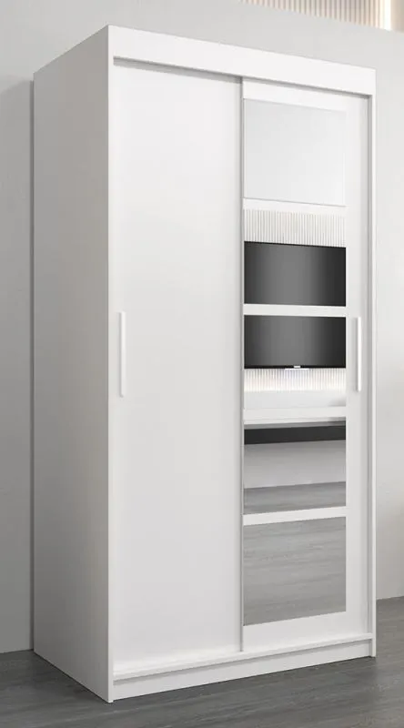 Armoire penderie à portes coulissantes Aizkorri 01A avec miroir | Blanc mat | 200 x 100 x 62 cm
