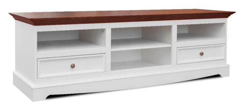 Meuble TV Gyronde 10 | Pin massif | Blanc et Noyer | 53 x 167 x 53 cm | Rangement optimisé