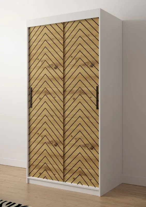 Armoire Mulhacen 39, Couleur : Blanc mat / Chêne artisan / Noir mat - Dimensions : 200 x 100 x 62 cm (h x l x p), avec cinq casiers
