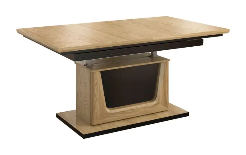Table basse "Topusko" 25, réglable en hauteur, couleur : chêne / noir, partiellement massif - Dimensions : 59 - 77 x 130 - 220 x 80 cm (H x L x P)