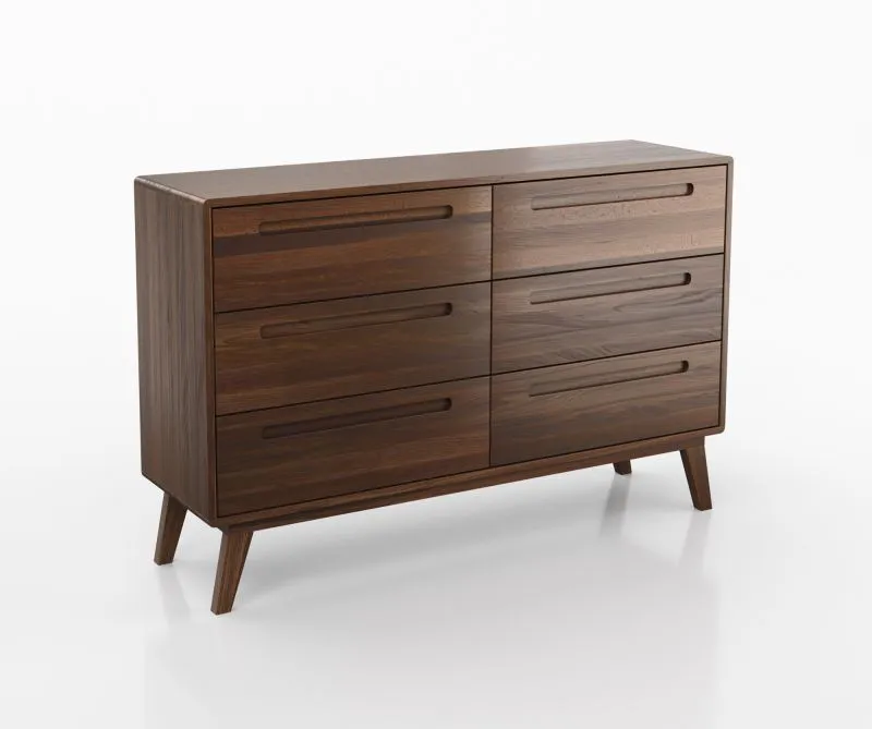 Commode 6 tiroirs Engordany 02 | Hêtre massif laqué | Noyer | 90 x 140 x 39 cm | Soft-close | Salon